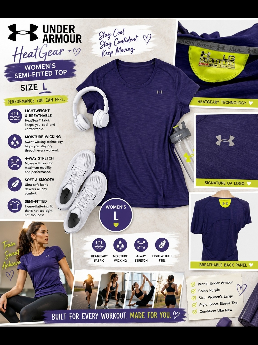 Under Armour Purple HeatGear Semi-Fitted Short Sleeve Top - Women's